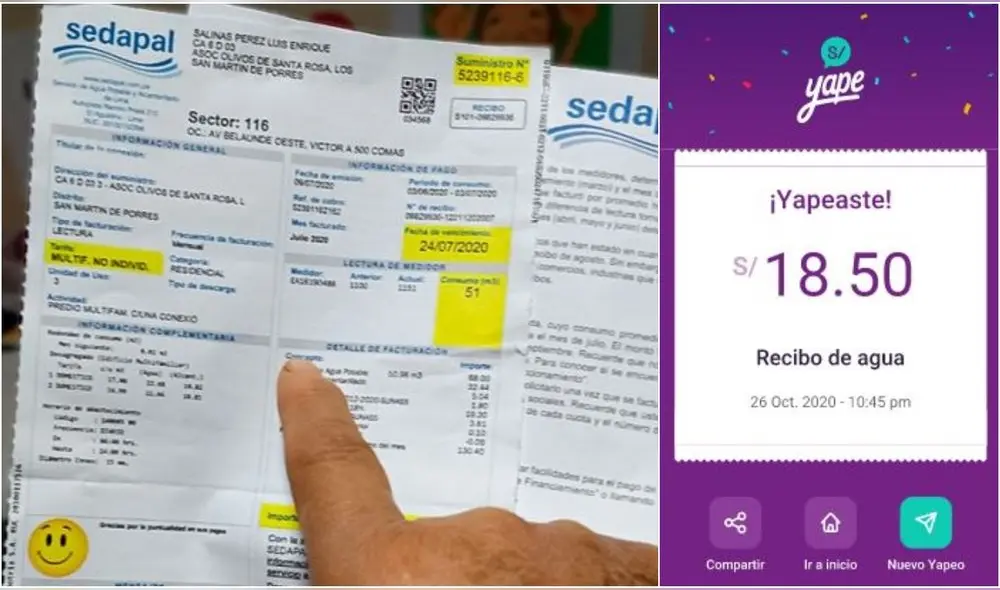 A través de Yape, se puede realizar el pago de recibo de agua. Foto: composición LR/Andina/Yape