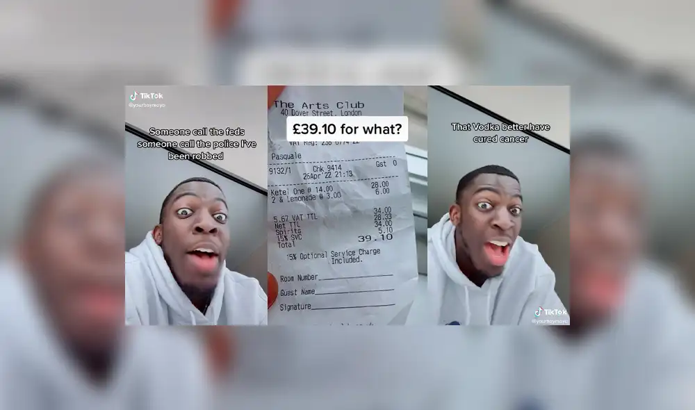Una bebida le costó 39.9 libras, cuando el precio normal es de 7 libras. Foto: composición LR/TikTok/@yourboymoyo