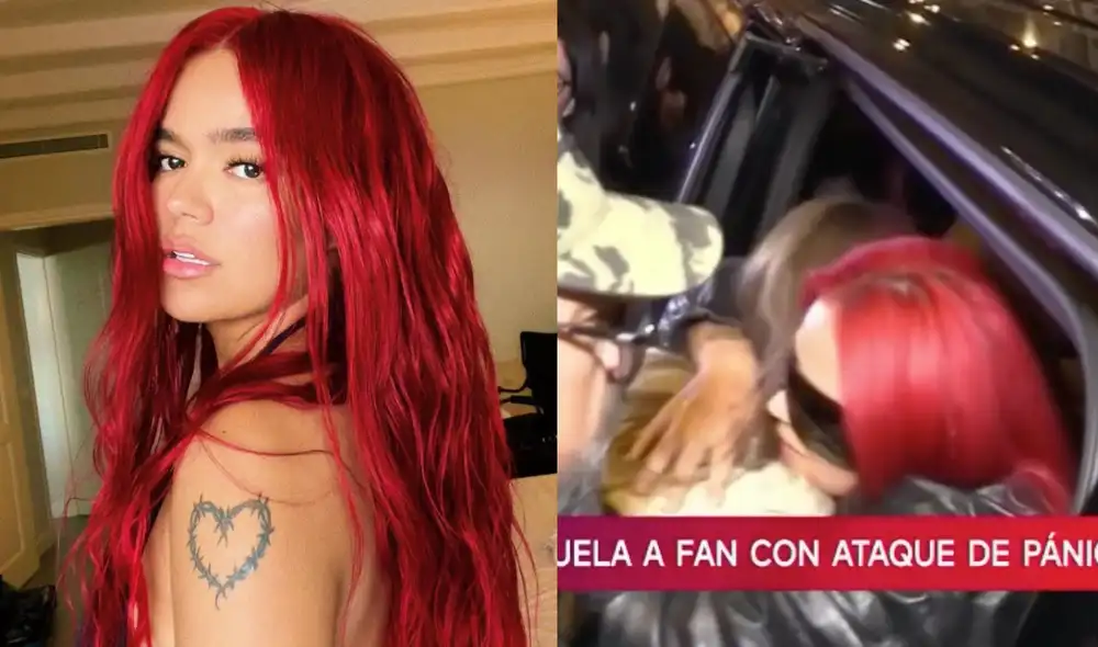 Karol G quedó en shock al ver la reacción de una fan en Madrid. Foto: composición LR/Instagram - Video: Willax TV