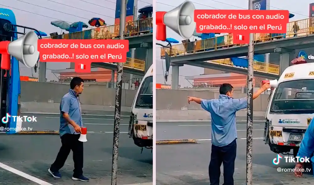 Usuarios aplaudieron la iniciativa del cobrador de bus para evitar estropearse las cuerdas vocales. Foto: composición LR/captura de TikTok/@Romelike.tv