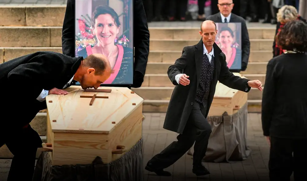 El viudo de Agnes Lassalle baila durante el funeral de la profesora. Foto y video: AFP El viudo de Agnes Lassalle baila durante el funeral de la profesora. Foto y video: AFP