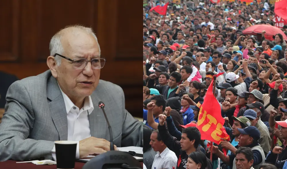 En un mismo día, Becerra ofendió a las marchantes mujeres aimaras y advirtió el despido de los maestros huelgueros. Foto: composición LR/La República En un mismo día, Becerra ofendió a las marchantes mujeres aimaras y advirtió el despido de los maestros huelgueros. Foto: composición LR/La República