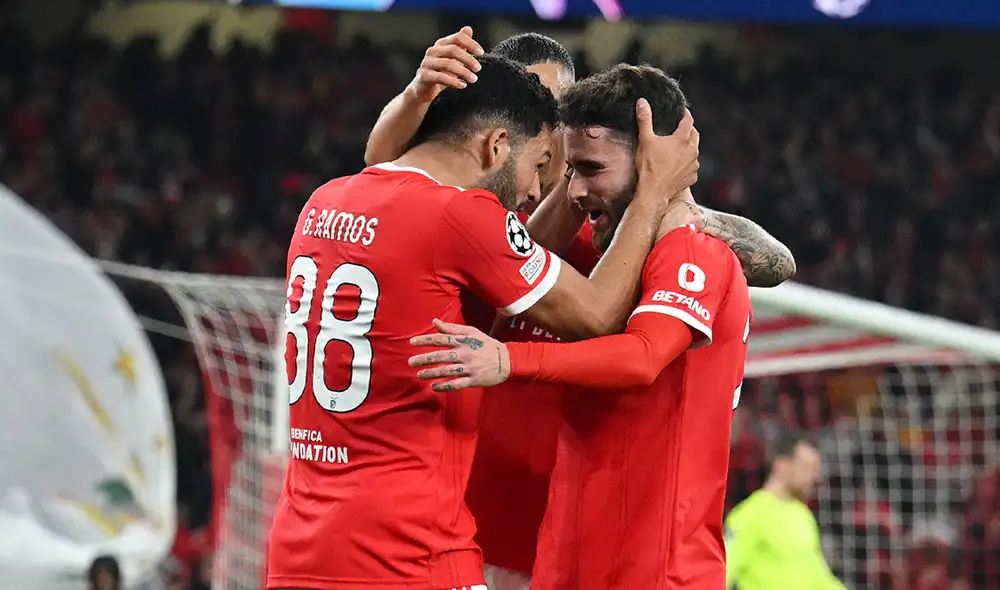 Benfica ganó de visita y local a Brujas y avanza a los cuartos de final de la Champions League. Foto: @Champions
