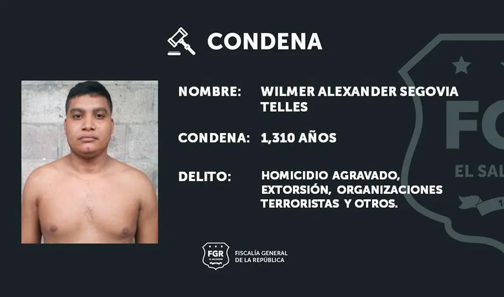 Segovia Telles fue encontrado culpable de 33 homicidios, 2 intentos de homicidios y varias extorsiones. Foto: Fiscalía General De La República