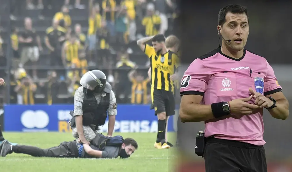 Durante el partido entre Danubio vs. Peñarol, un fotógrafo fue detenido por la policía de Uruguay tras su intento de agredir al árbitro Tejera. Foto: composición LR/El Observador
