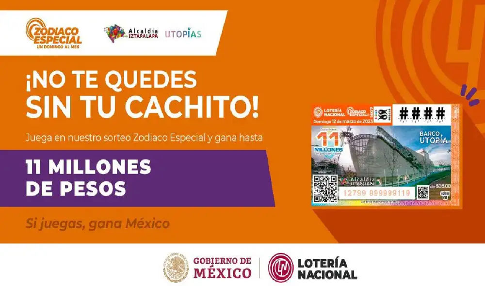 El Sorteo Zodiaco de HOY, 12 de marzo tiene un premio de 11 millones de pesos. Foto: Lotería Nacional El Sorteo Zodiaco de HOY, 12 de marzo tiene un premio de 11 millones de pesos. Foto: Lotería Nacional