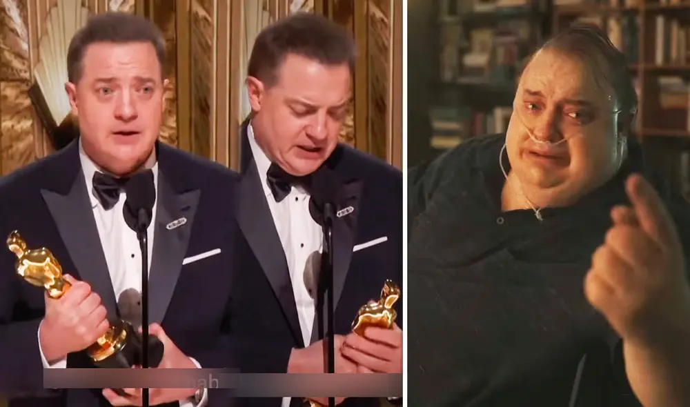 El momento en el que Brendan Fraser recibe su óscar a mejor actor por "The whale" es uno de los más comentados entre fans. Foto: composición LR/captura de YouTube/A24