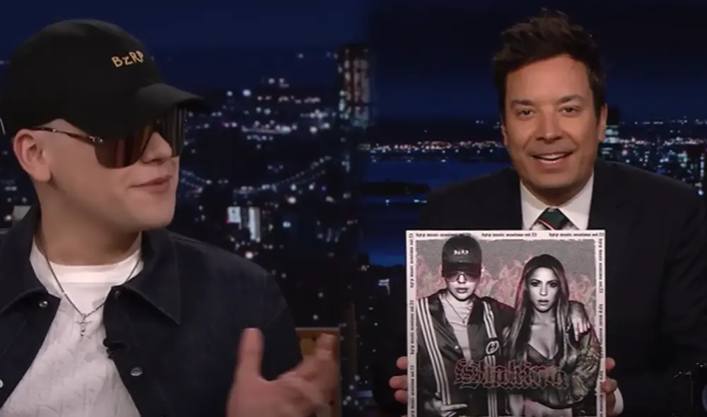 Bizarrap no pudo ocultar su emoción tras la entrevista con Jimmy Fallon. Foto: composición LR / The Tonight Show Starring Jimmy Fallon / Youtube