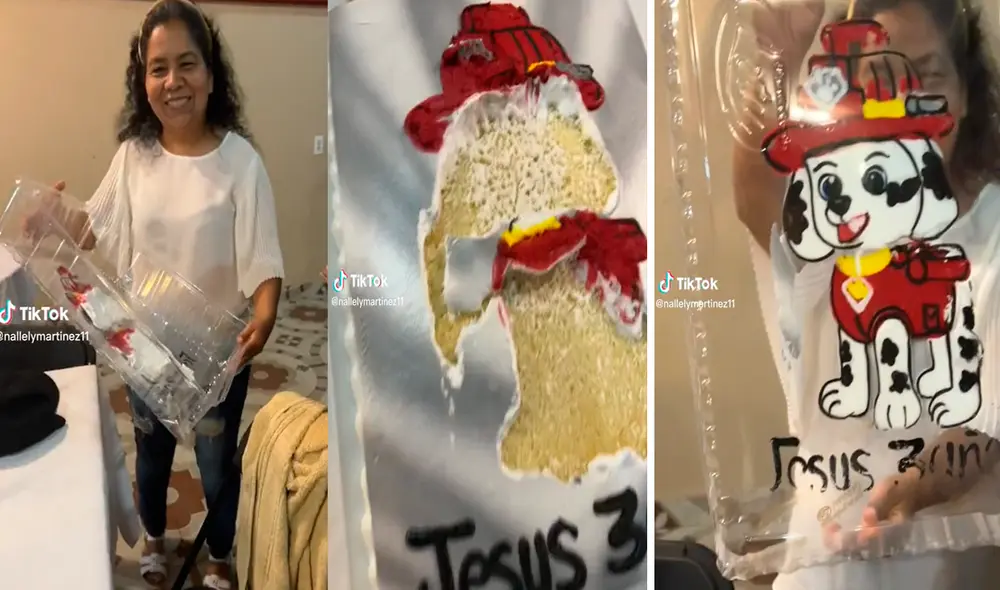 La madre del niño quedó en shock al ver cómo quedó al final el pastel. Foto: composición LR/ TikTok/@Nallelymartinez11