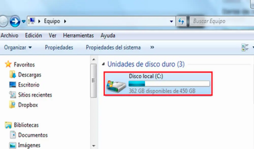 Así luce la Unidad C en Windows. Foto: Computer Hoy