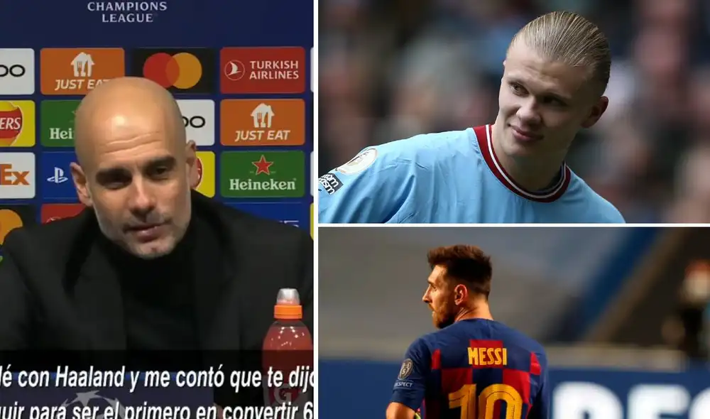 Guardiola se refirió al récord que comparten Haaland y Messi. Foto: composición LR/captura de SportsCenter/EFE Guardiola se refirió al récord que comparten Haaland y Messi. Foto: composición LR/captura de SportsCenter/EFE