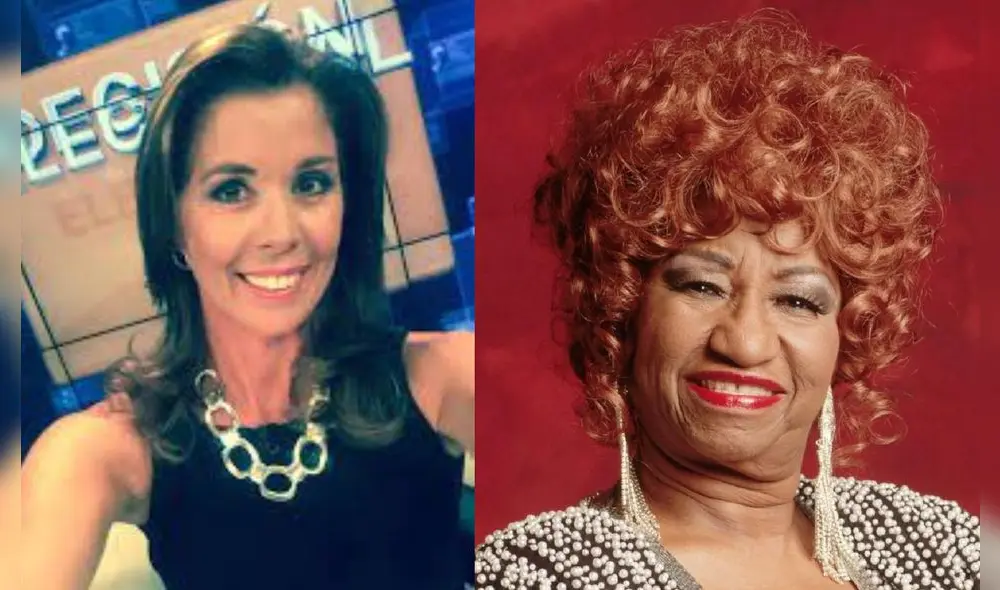 Drusila Zileri y la vez que le sirvió café a Celia Cruz en un programa de televisión | Foto: Composición GLR