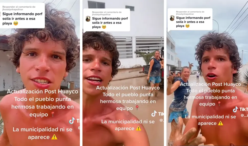 Los pobladores de Punta Hermosa se encuentran luchando para sacar el lodo de sus casas y piden también por bloqueadores para el sol. Foto: composición LR/Pacu Escudero/TikTok