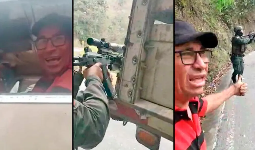 En medio de la situación, un camionero que recorría la vía, al escuchar los disparos, empezó a grabar lo sucedido y logró captar la angustia de la Policía. Foto: noticias.canal1 En medio de la situación, un camionero que recorría la vía, al escuchar los disparos, empezó a grabar lo sucedido y logró captar la angustia de la Policía. Foto: noticias.canal1