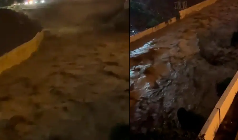 Las intensas lluvias en la sierra y Lima Metropolitana han provocado que las aguas del río Rímac aumenten y provoquen una fisura en el muro que lo separa de la pista. Foto: La República