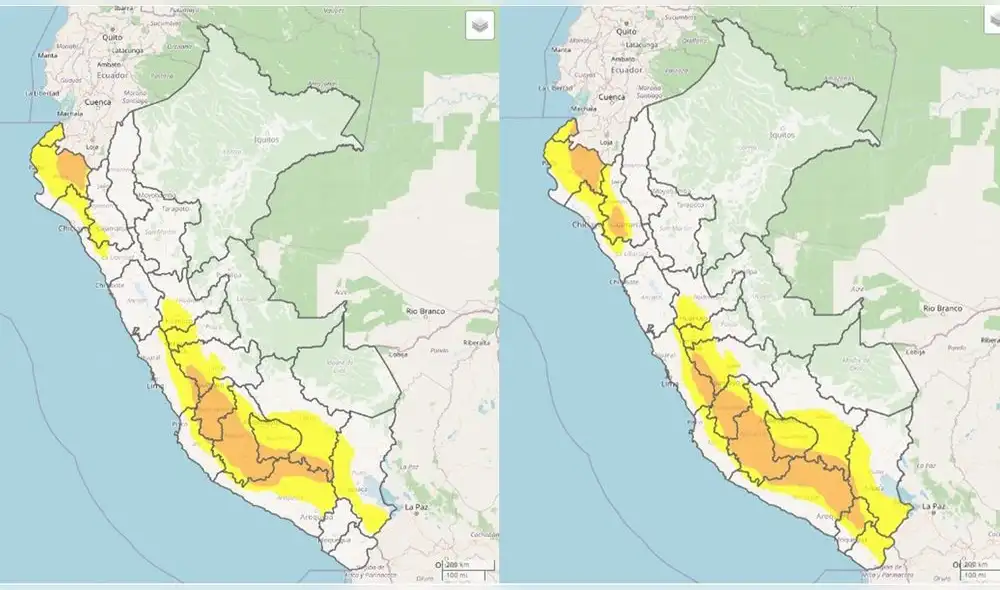Estas son las regiones donde se registraran las precipitaciones. Foto: Senamhi Estas son las regiones donde se registraran las precipitaciones. Foto: Senamhi
