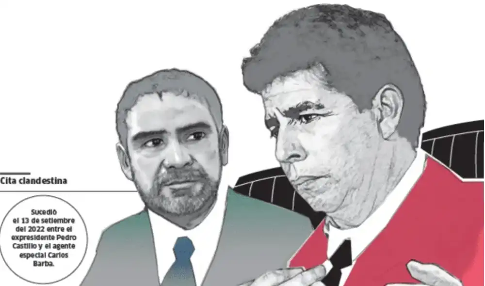 Ilustración publicada en la versión impresa de La República este 17 de marzo, referente a la reunión entre Castillo y Barba. Foto: composición LR