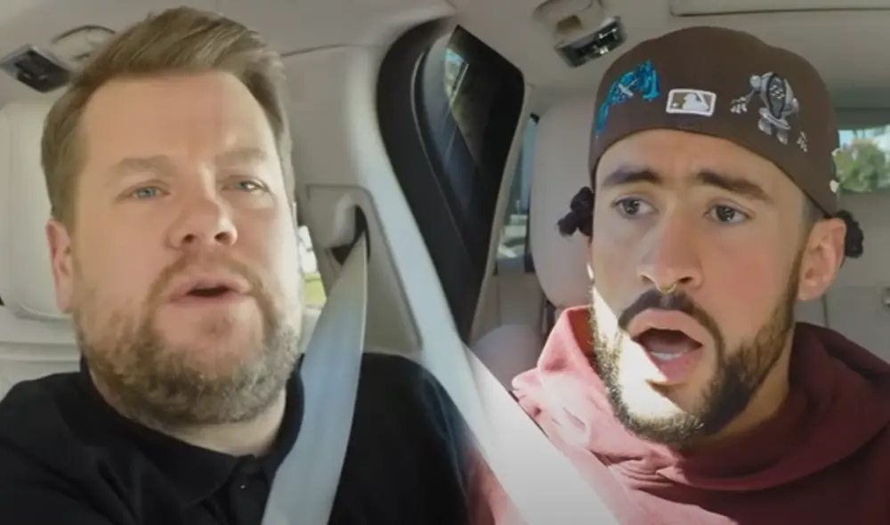 Bad Bunny reveló que estuvo ocho minutos antes de iniciar la ceremonia de los Grammys. Foto: composición LR/ Youtube The Late late Show with James Corden
