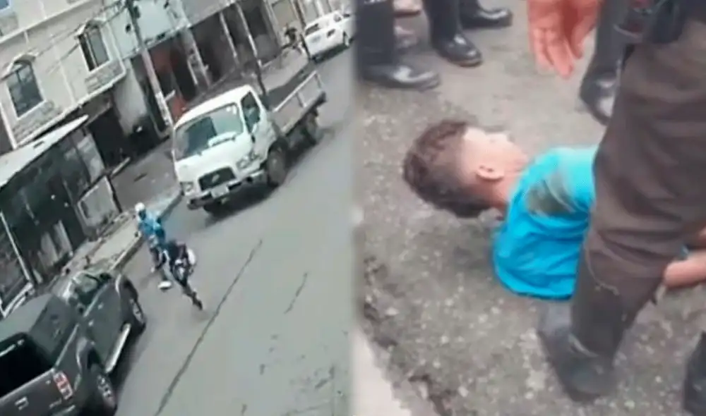 El asaltante no se había percatado de que había una camioneta al frente, por lo que no pudo escapar. Foto y video: Ecuador_tv / Instagram El asaltante no se había percatado de que había una camioneta al frente, por lo que no pudo escapar. Foto y video: Ecuador_tv / Instagram