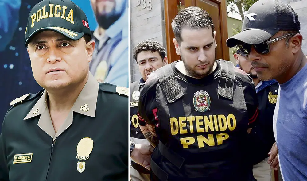 Relaciones. Comandante general de la PNP, teniente general Raúl Alfaro Alvarado, y, a su lado, Jorge Hernández Fernández, conocido como "El Español". Foto: composición/La República