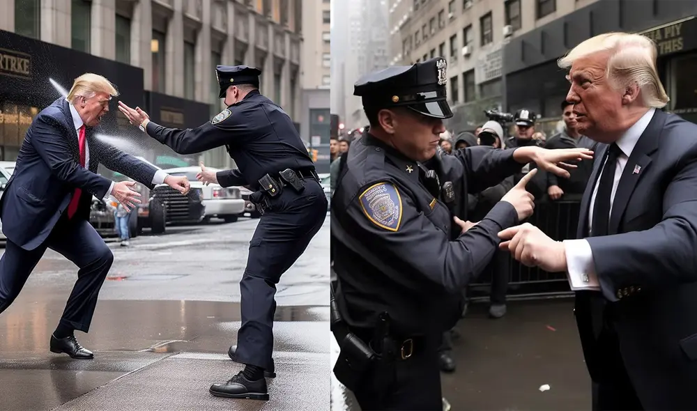 Las fotografías de Donald Trump siendo detenido no son reales. Fueron generadas por inteligencia artificial. Video: El Heraldo de México/Youtube Las fotografías de Donald Trump siendo detenido no son reales. Fueron generadas por inteligencia artificial. Video: El Heraldo de México/Youtube