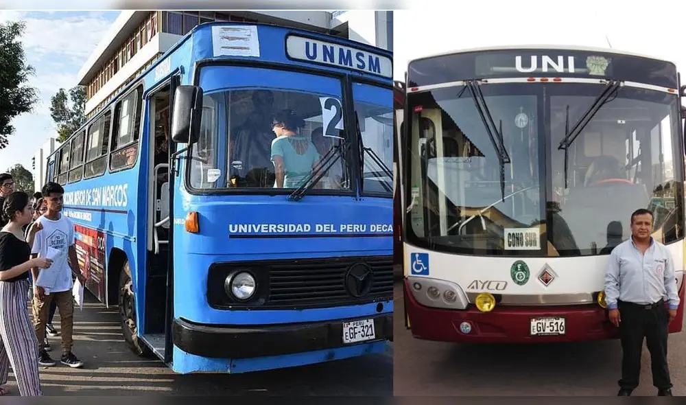 Cada institución cuenta con varios buses para ofrecer el servicio de transporte gratuito.  Foto: composición LR/UNMSM/UNI