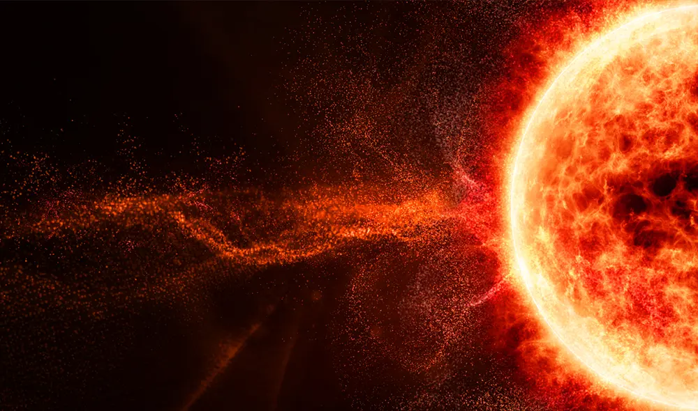 Una tormenta solar puede ser causada por una eyección de masa coronal (EMC) o una corriente rápida de viento solar. Imagen: referencial / Adobe Stock