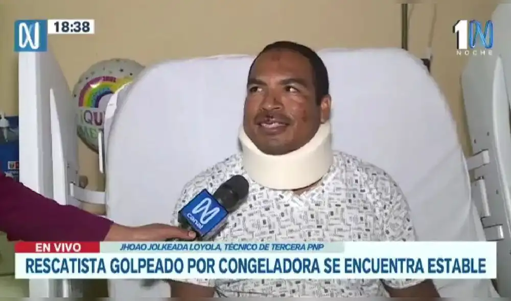 Policía de rescate herido por impacto de congeladora se encuentra estable. Video: Canal N