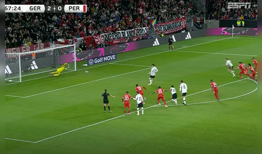 La jueza decidió anular el penal de Kai Havertz luego de que pegara en el palo. Foto: captura StarPlus La jueza decidió anular el penal de Kai Havertz luego de que pegara en el palo. Foto: captura StarPlus