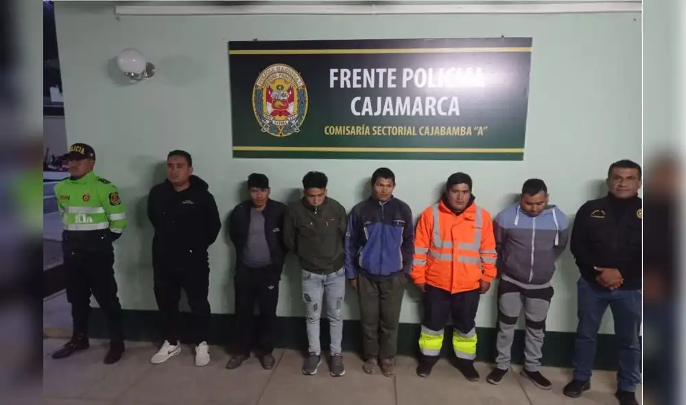 Los detenidos fueron trasladados a la sede del Frente Policial Cajamarca. Foto: PNP Los detenidos fueron trasladados a la sede del Frente Policial Cajamarca. Foto: PNP