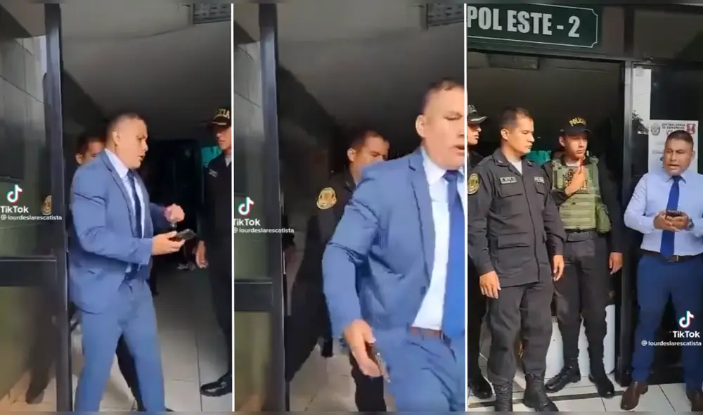 El hecho ocurrió en la sede Divpol Este 2. Foto: composición LR/capturas de TikTok/Lourdes La Rescatista - Video: Lourdes La Rescatista/TikTok