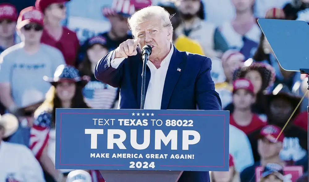 Inicio. Expresidente Donald Trump en un mitin de la campaña electoral del 2024 en Texas. Inicio. Expresidente Donald Trump en un mitin de la campaña electoral del 2024 en Texas.