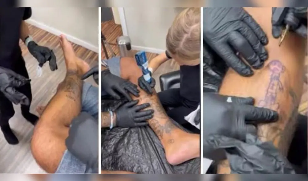 Por primera vez un niño tatúa a su padre. - Foto: captura de video Por primera vez un niño tatúa a su padre. - Foto: captura de video