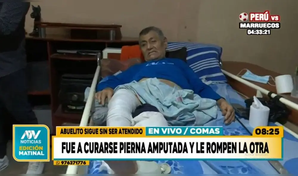 Adulto mayor es maltratado por el mismo policlínico que le fracturó pierna. Foto: captura de ATV Noticias - Video: ATV Noticias