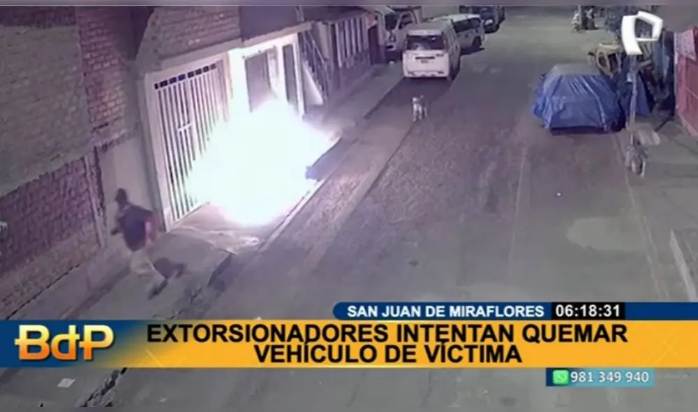 Extorsionadores intentan quemar vehículos de vecino por no pagar cupos. Foto: captura de Panamericana TV - Video: Panamericana TV