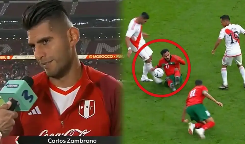 Carlos Zambrano arrancó como titular y fue expulsado en el segundo tiempo contra Marruecos. Foto: composición de La República/captura Movistar Deportes