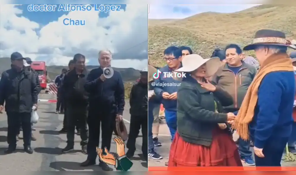 Alfonso López Chau en diálogo con manifestantes puneños para que pueda transitar. Foto: Difusión.