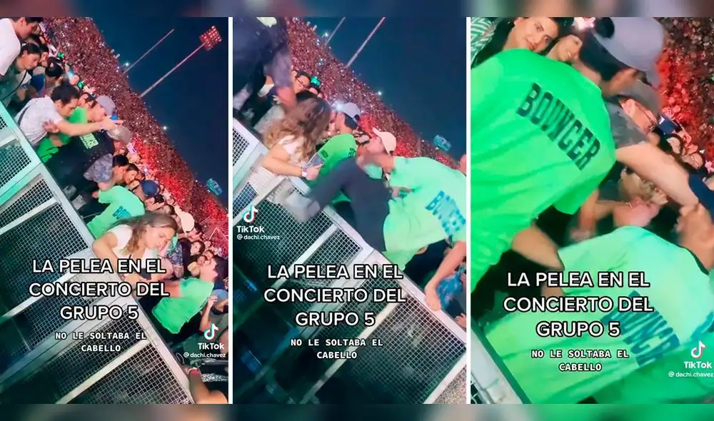 Jóvenes se pelean en pleno concierto del Grupo 5 y se hace viral. Foto: composición LR / captura de TikTok/ @dachi.chavez Jóvenes se pelean en pleno concierto del Grupo 5 y se hace viral. Foto: composición LR / captura de TikTok/ @dachi.chavez