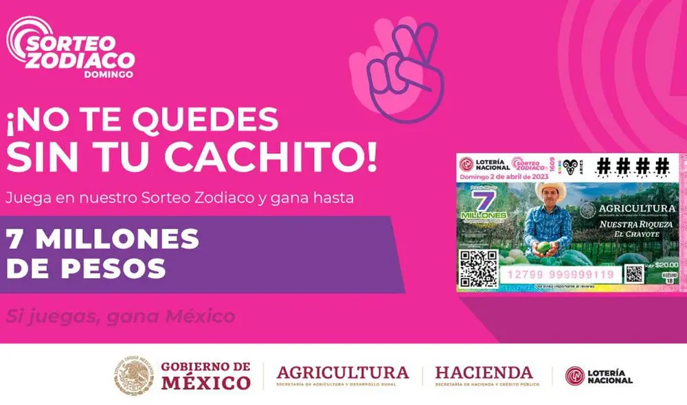 El Sorteo Zodiaco de HOY, 2 de abril tiene un premio de 7 millones de pesos. Foto: Lotería Nacional El Sorteo Zodiaco de HOY, 2 de abril tiene un premio de 7 millones de pesos. Foto: Lotería Nacional