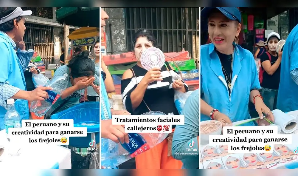 Peruanos hacen tratamientos faciales al paso. Foto: composición LR/captura de TikTok/ @lizroxanamorales
