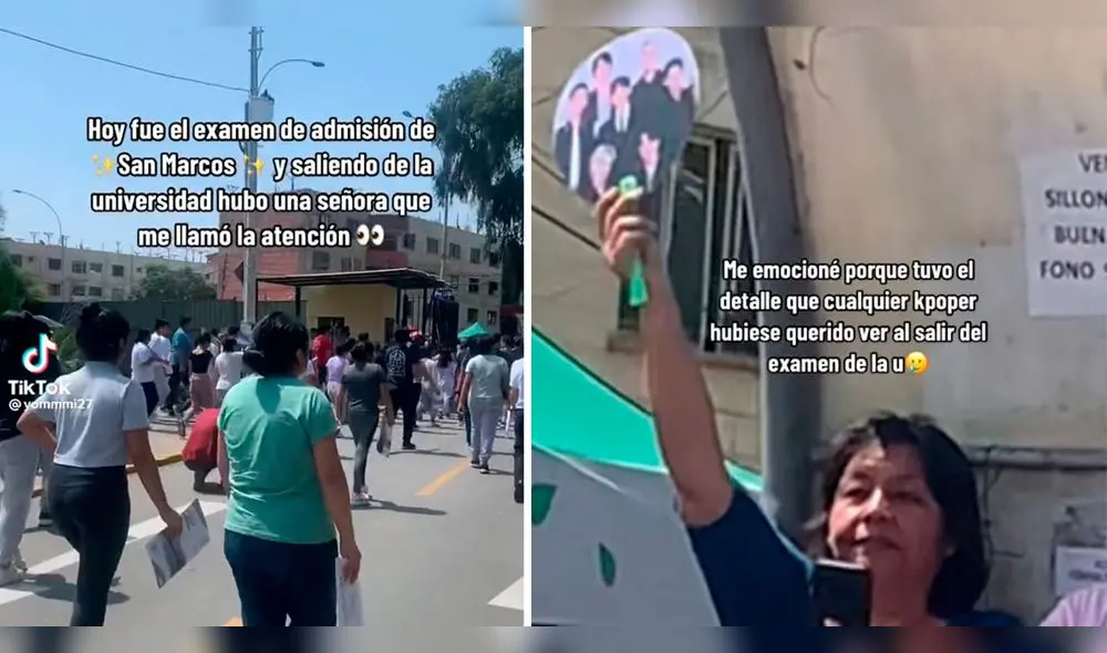 Joven graba a señora con paleta de BTS que espera afuera de la universidad. Foto: composición LR/captura TikTok/ @yommmi27