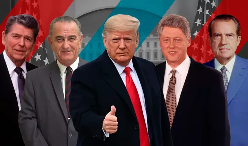 Los expresidentes de EE. UU. Ronald Reagan, Lyndon B. Johnson, Donald Trump, Bill Clinton y Richard Nixon. Foto: BBC