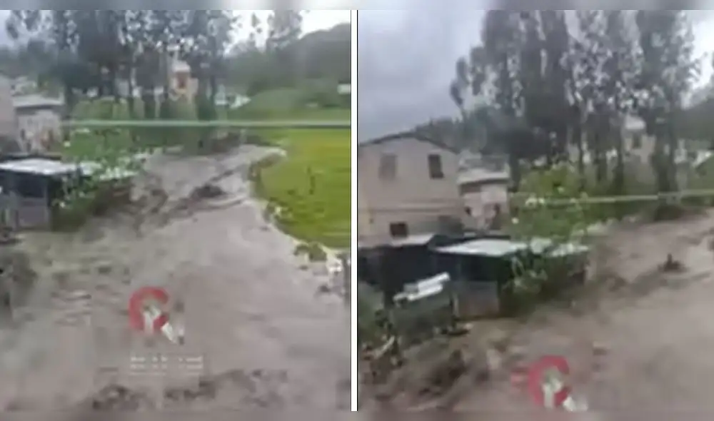 Fuerte corriente de agua provocada por las lluvias generó zozobra en ciudadana. Foto: captura video Cajamarca Noticiosa