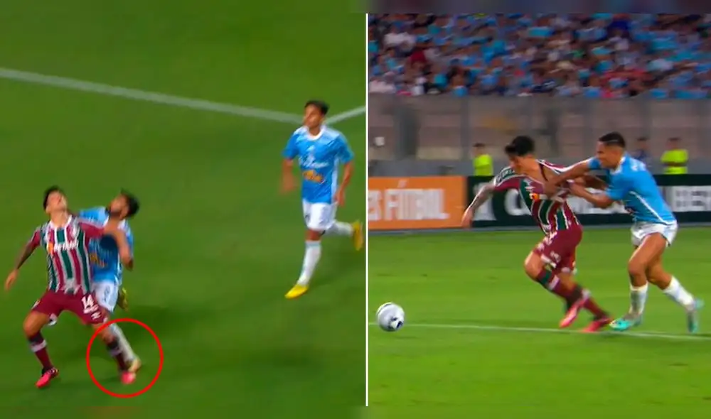 Germán Cano fue protagonista en las 2 polémicas ante Cristal que pudieron ser penal para Fluminense. Foto: captura de Fox Sports 2 | Video: Fox Sports 2