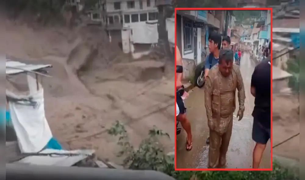 Hombre fue arrastrado por huaico y se salva de milagro. Foto: captura de video/William Tocto