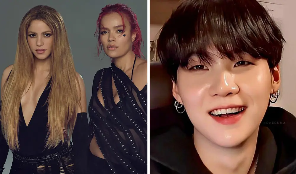 "TQG", canción de Shakira con Karol G, es la única no asiática en la playlist de Suga, idol de BTS. Foto: composición LR/Hybe