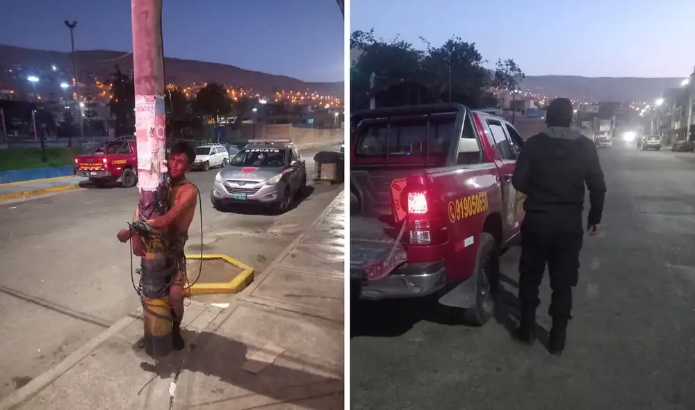 Agentes de la PNP rescataron al acusado de robo antes de que los moradores lo quemen vivo. Foto: composición LR / difusión