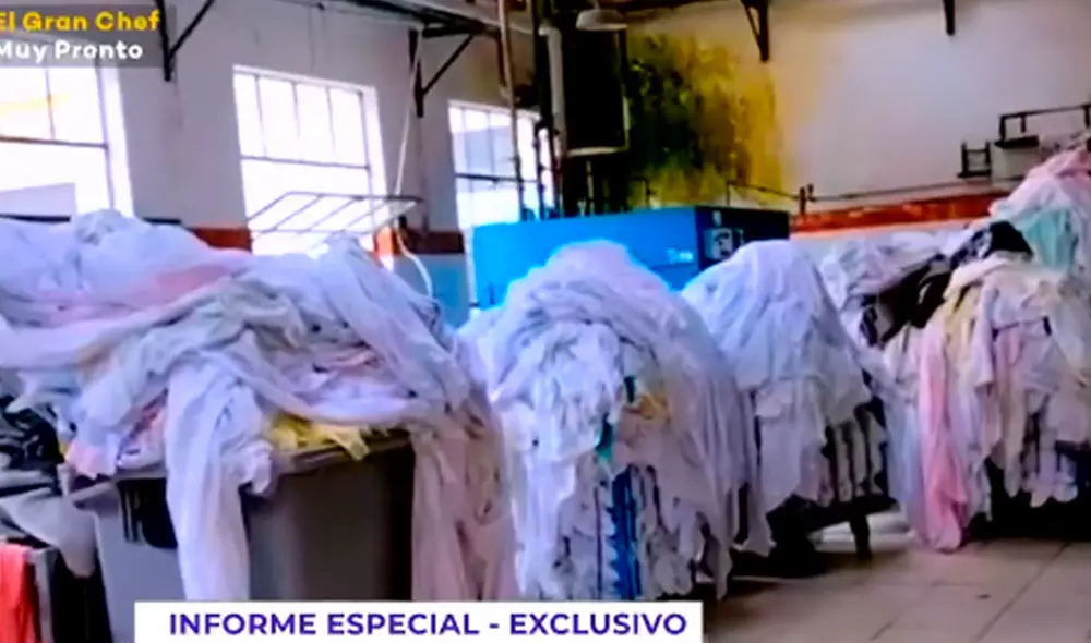 Así luce el servicio de lavandería del Hospital Hipólito Unanue. Foto: captura de Latina Así luce el servicio de lavandería del Hospital Hipólito Unanue. Foto: captura de Latina