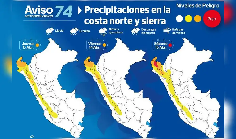 Senamhi alerta precipitaciones en la costa norte y sierra. Foto: Senamhi Senamhi alerta precipitaciones en la costa norte y sierra. Foto: Senamhi