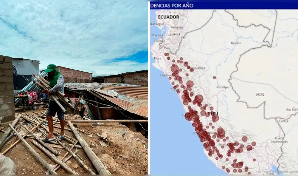 Regiones de la sierra y costa son los principales afectadas. Foto: Rosa Quincho / La República | Captura Indeci